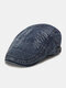 Men Distressed Washed Cotton Letter Embroidery Outdoor Casual Beret Flat Cap - Blue
