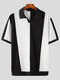 Mens Color Block Patchwork Casual Short Sleeve Golf Shirt - Black