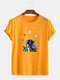 Mens Cotton Astronaut Printing Round Neck Casual Short Sleeve T-Shirts - Yellow