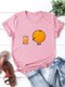 Cartoon Orange Print Short Sleeve T-shirt For Women - Pink