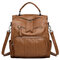 Women Soft PU Leather Multi-function Handbag Solid Large Capacity Backpack - Yellow & Brown
