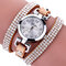 DUOYA Fashion Round Dial Wristwatch Full Rhinestones Bracelet Watch Multilayer Leather Women Watches - Beige
