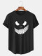Mens Funny Grimace Print Curved Hem Cotton Short Sleeve T-Shirts - Black