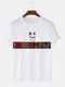 Mens Smile Face Argyle Print Crew Neck Short Sleeve T-Shirts Winter - White