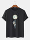 Mens Astronaut Moon Print 100% Cotton Casual Short Sleeve T-Shirts - Black