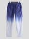 Mens Gradient Color Tie Dye 100% Cotton Drawstring Loose Casual Straight Pants - Blue