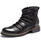 Men Retro Color Leather Non Slip Side Zipper Casual Boots - Black
