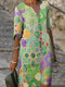 Color Blocks Print Patchwork V-neck Half Sleeve Plus Size Dress - Green