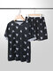 Plus Size Women Hearts Print Short Sleeve Pajamas Sets - Black
