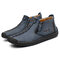 Men Hand Stitching Leather Non Slip Side Zipper Casual Boots - Blue