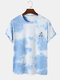 Mens Astronaut Print Tie Dye Crew Neck Short Sleeve T-Shirt - Blue