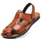 Large Size Men Water Friendly Closed Toe Leather Sandals - Brown