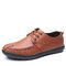 Men Microfiber Leather Round Toe Lace Up Business Casual Shoes - Brown