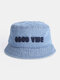 Unisex Denim Made-old Letters Pattern Fashion Outdoor Sunshade Bucket Hat - Blue