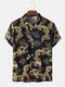 Mens All Over Golden Dragon Print Cotton Relaxed Fit Short Sleeve Shirts - Black