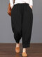 Solide Hose mit elastischer Taillentasche für Damen - Schwarz