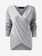 Casual Irregular Cross Wrap Long Sleeve V-neck Women Sweaters - Light Grey