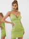 Solid Backless Adjustable Strap Ruffle Mini Sexy Dress - Green