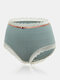 Plus Size Women Cotton Contrast Lace Trim Chevron High Waist Panties - Blue 1