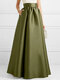 High Waist A-line Solid Satin Pocket Swing Skirt - Green