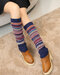Women's Compression Socks Vintage Color Striped Fashion Socks  - Navy