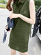 Solid Sleeveless Button Front Lapel Dress For Women - Green