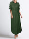 Polka Dot Print Splited Long Sleeve Casual Dress For Women - Green
