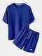 Mens Contrast Faux Twinset Drop Shoulder Textured Two Pieces Outfits - Blue