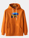 Mens Bear Chest Print Designer Kangaroo Pocket Pullover Hoodie - Orange