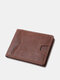 Men Genuine Leather Short Bifold Large Capacity RFID Anti-Theft Card Holder Wallet Purse - Coffee
