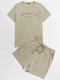 Mens Los Angeles Letter Print Short Sleeve Drawstring Two Piece Outfits - Khaki