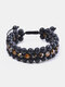 Vintage Three-Layer Natural Stone Men Bracelet Adjustable Colored Volcanic Stone Beaded Bracelet - #05