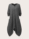 Plus Size Solid Color Zip Front O-neck Curved Hem Coat - Gray