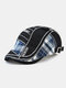 Menico Men Cotton Plaid Panel Parallel Arrow Embroidery Thread Outdoor Visor Beret Flat Cap Forward Hat - Blue