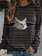 Cat Print Long Sleeve Casual Striped Sweatshirt For Women - Black