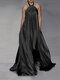 Solid Halter Backless Side Pocket Sleeveless Maxi Dress - Black