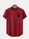 Mens King Heart Poker Print Curved Hem Cotton Short Sleeve T-Shirts - Wine Red
