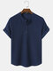 Mens Solid Color Knit Roll Up Sleeve Henley Shirts - Navy