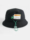 Unisex Cotton Drawstring Letter Pattern Label Solid Color Fashion Bucket Hat - Black