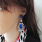 Vintage Geometric Water Drop Gem Earrings Luxury Rhinestone Gem Pendants Stud Earrings - Blue