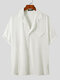 Plus Size Mens Revere Collar Casual Solid Color Short Sleeve Shirt - White