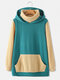 Casual Contrast Color Knitted Corduroy Long Sleeve Pocket Hoodie - Blue