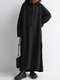 Solid Color Slit Hem Long Sleeve Casual Long Hoodie Dress With Pocket - Black