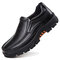 Men Cow Leather Waterproof Comfy Non Slip Soft Slip On Casual Shoes - Black