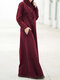 Hollow Bandage Long Sleeve Hooded Casual Maxi Dress For Women - Wine Red