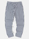 Mens Vertical Stripe Drawstring Waist Casual Pants With Pocket - Blue