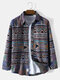 Mens Colorful Geometric Pattern Lapel Ethnic Style Loose Shirt Jacket - Multi Color