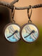 Vintage Glass Gemstone Dangle Earrings Dragonfly Butterfly Pattern Women Pendant Earrings Jewelry - #09