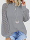 Lace Patchwork Solid Long Sleeve Casual Blouse For Women - Gray