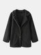 Fleece Lapel Long Sleeve Button Plus Size Short Coat for Women - Black
